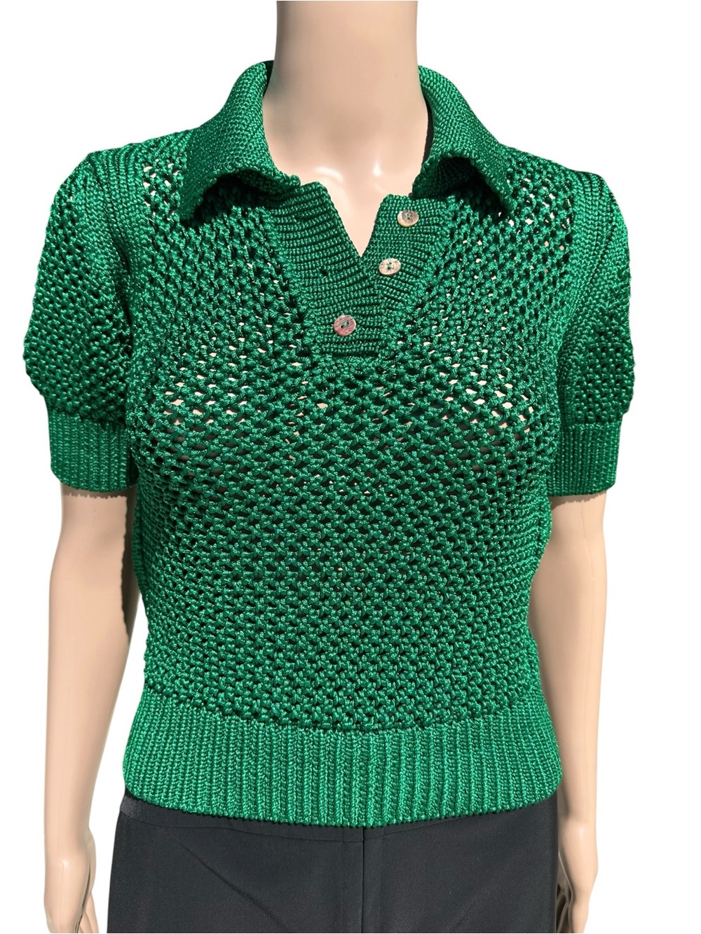 ZARA Emerald Green Crochet Open
Knit Short Sleeve Polo S